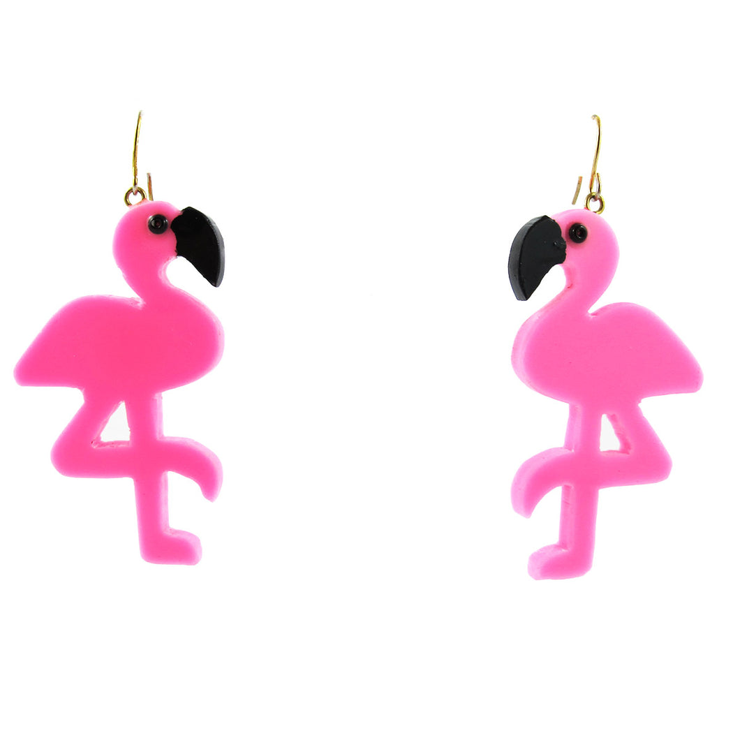 HQM Contemporary Acrylic Pop Art Pink Flamingo Earrings