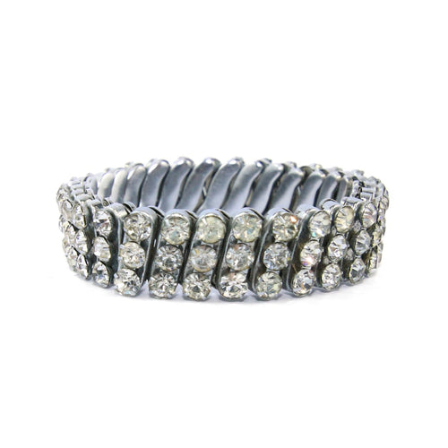 German Unsigned Vintage Multi Row Crystal Stretch Bracelet c. 1940-1950s