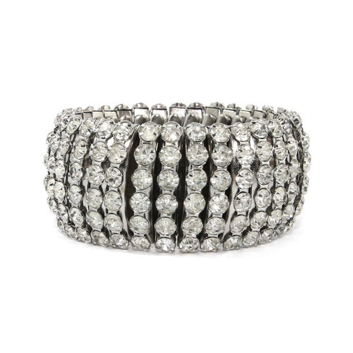 German Unsigned Vintage Multi Row Crystal Stretch Bracelet c. 1940-1950s