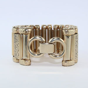 Vintage Rolled Gold Hand Etched Floral Design Barrel Link Bracelet - ENGLAND c. 1920