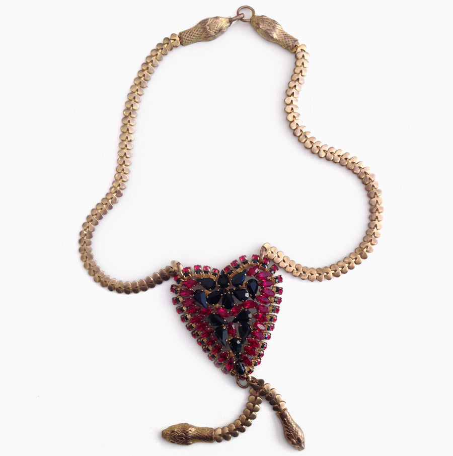 Signed 'Hanna Bernhard Paris' Heart Pendant Necklace with Snake Details