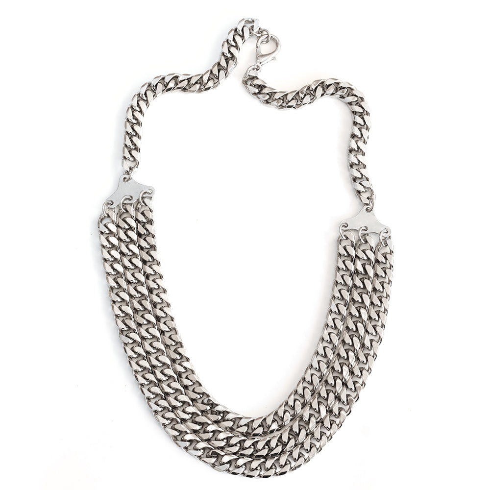 Harlequin Market Chunky Silvertone Multi Chain Necklace