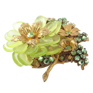 Signed Miriam Haskell green flower bouquet brooch c. 1950