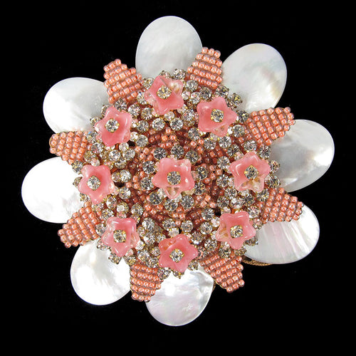 Signed Stanley Hagler pink flower brooch c. 1960