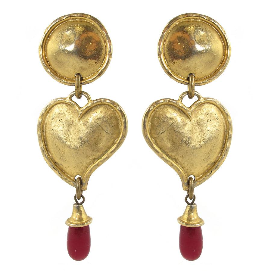 French Vintage Signed 'Edouard Rambaud Paris' Heart Earrings c.1980