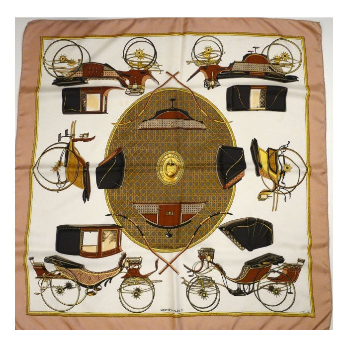 Vintage Hermes Silk Scarf Les Voitures a Transformation Browns