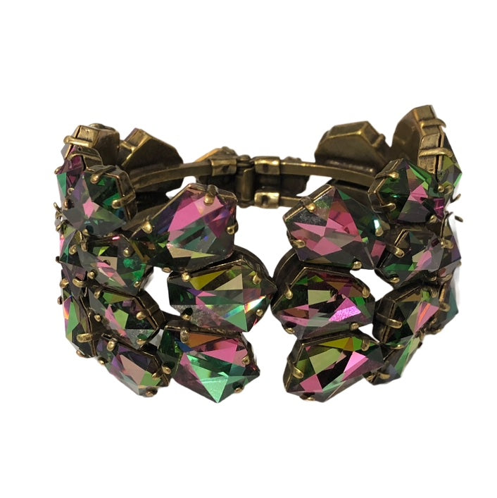 Harlequin Market Hexagon Austrian Crystal Clamper Cuff - Green & Pink