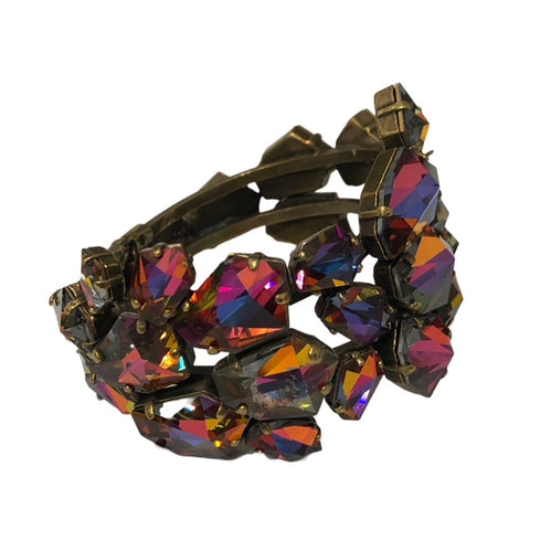 Harlequin Market Hexagon Austrian Crystal Clamper Cuff - Red & Blue