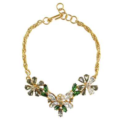 Christian Lacroix Floral Bee Green Clear Grey Crystal Choker Necklace c.1990s - Harlequin Market