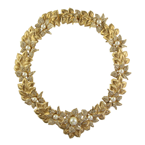 Stunning Vintage Christian Dior Decadent Floral Gold Tone Collar Necklace c.1980s