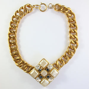Spectacular Vintage Faux Pearl & Gold Tone Chanel Pendant Necklace c.1980s
