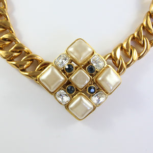 Spectacular Vintage Faux Pearl & Gold Tone Chanel Pendant Necklace c.1980s