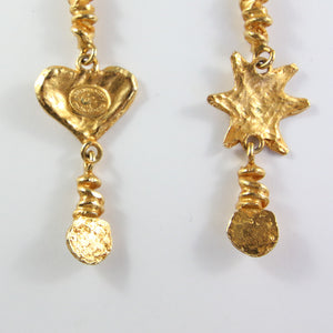 Vintage Christian Lacroix Gold Tone, Clear Crystal & Faux Pearl Heart & Star Drop Earrings (Clip-On)