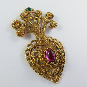 Statement Vintage Christian Lacroix Heart Pink & Green Brooch c.1980s