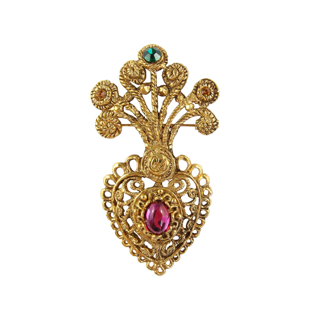 Statement Vintage Christian Lacroix Heart Pink & Green Brooch c.1980s