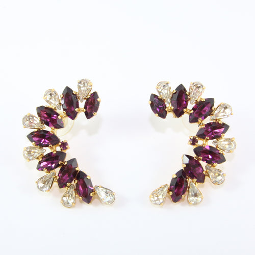 HQM Austrian Amethyst & Clear Crystal Cuff Earrings (Pierced)