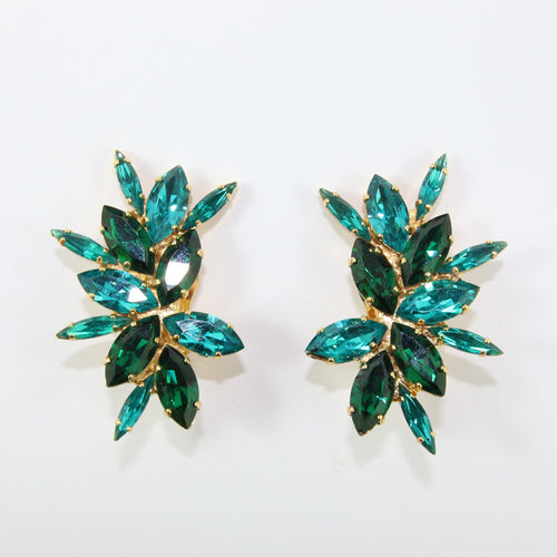 HQM Austrian Emerald & Blue Zircon Multi Spiked Earrings (Clip-On)
