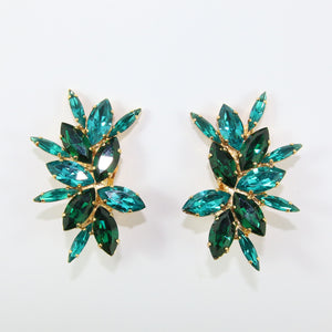 HQM Austrian Emerald & Blue Zircon Multi Spiked Earrings (Clip-On)