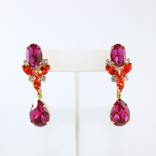 HQM Austrian Fuschia, Hyacinth & Clear Crystal Drop Earrings (Pierced)