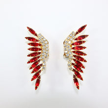 Load image into Gallery viewer, HQM Austrian Siam &amp; Clear Feathered Cuff Earrings (Clip-On)
