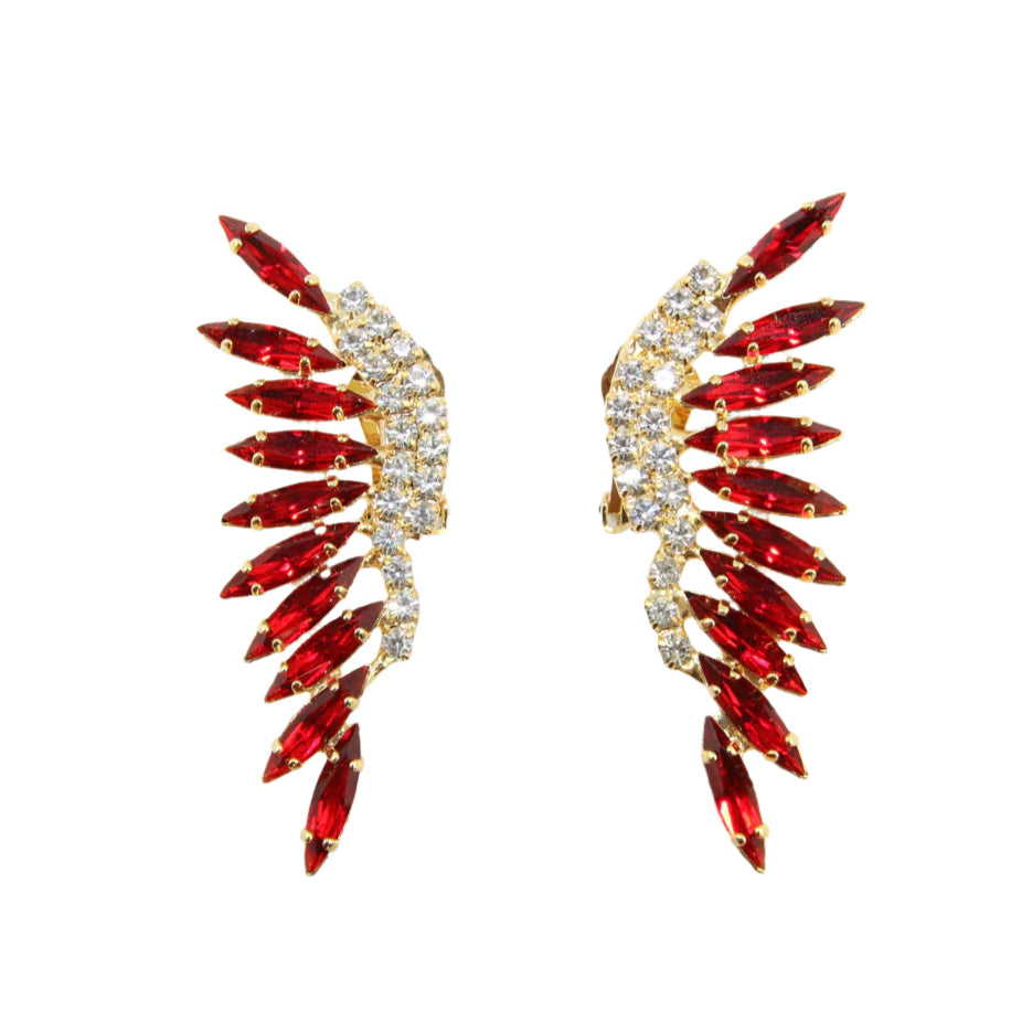 HQM Austrian Siam & Clear Feathered Cuff Earrings (Clip-On)