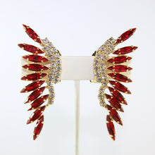 Load image into Gallery viewer, HQM Austrian Siam &amp; Clear Feathered Cuff Earrings (Clip-On)