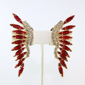 HQM Austrian Siam & Clear Feathered Cuff Earrings (Clip-On)