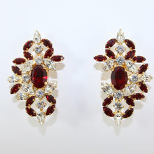 Load image into Gallery viewer, HQM Austrian Ruby &amp; Clear Crystal Intricate Earrings (Clip-On)