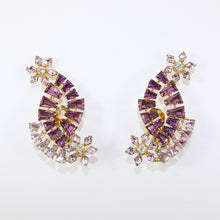 Load image into Gallery viewer, HQM Austrian Amethyst &amp; Light Amethyst Cross Over Climber Daisy Earrings (Clip-On)