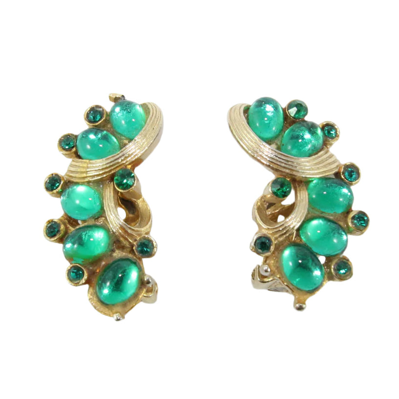 HQM Vintage Emerald Green & Silver Tone Signed 'Barcs' Earrings (Clip-On)