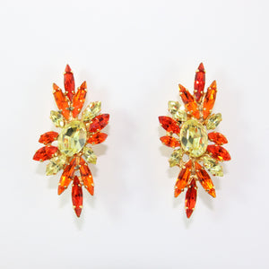 HQM Austrian Jonquil & Hyacinth Crystal Elongated Spike Earrings (Clip-On)