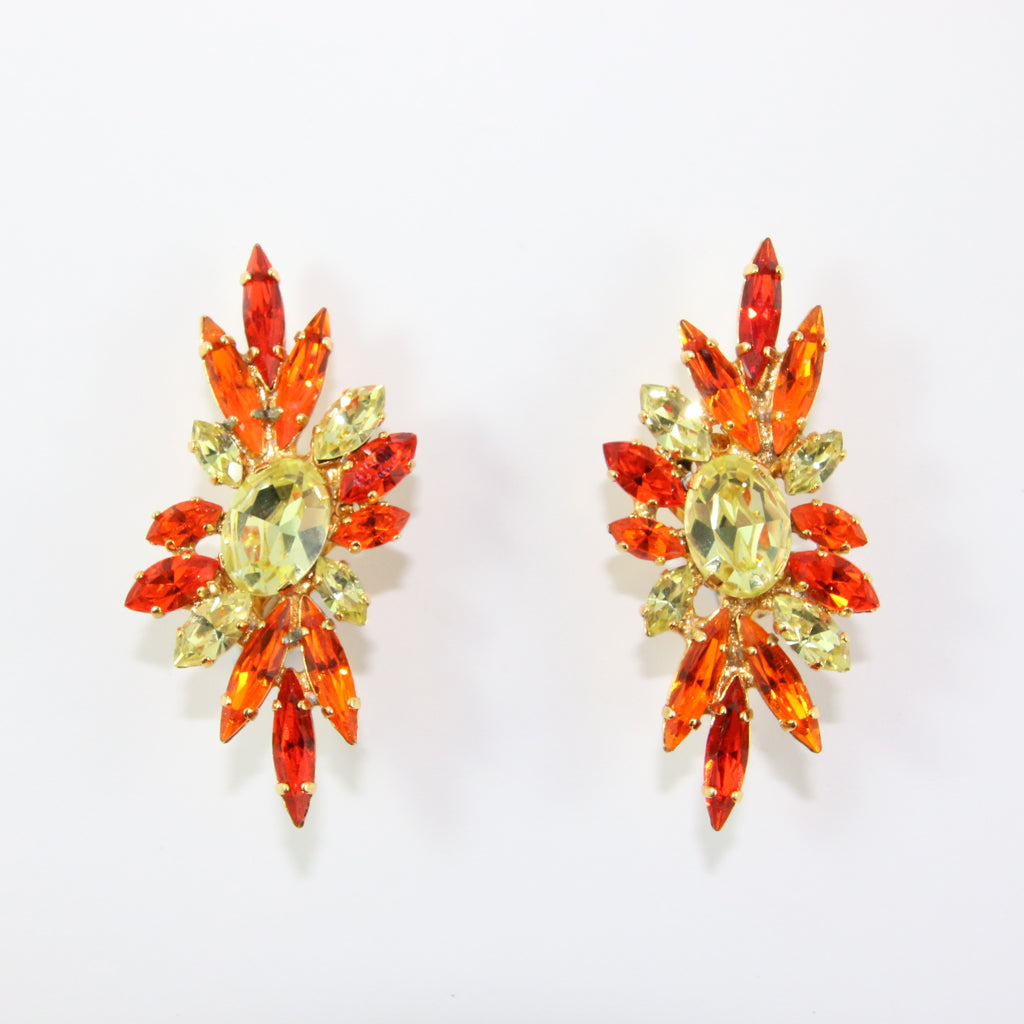 HQM Austrian Jonquil & Hyacinth Crystal Elongated Spike Earrings (Clip-On)