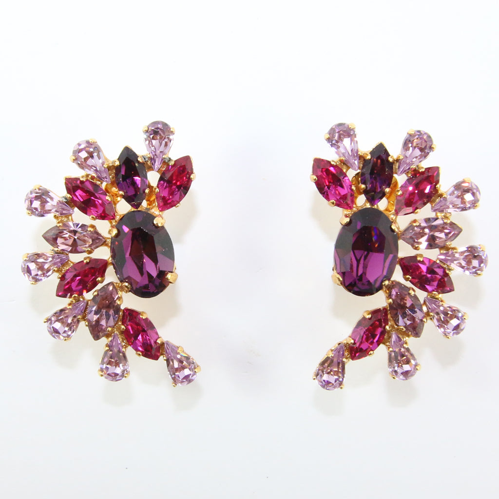 HQM Austrian Amethyst, Fuschia & Light Amethyst Cuff Earrings (Clip-On)