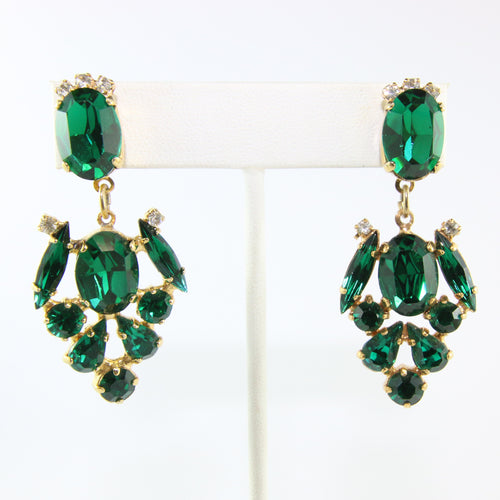 HQM Austrian Emerald Green & Clear Multi Drop Earrings (Pierced)