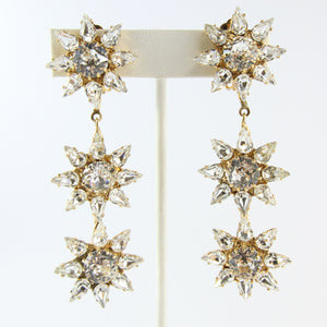 HQM Austrian Clear Crystal Three Star Drop Earrings (Clip-On)