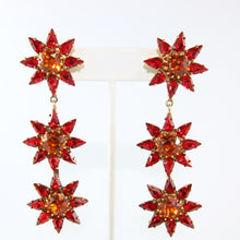 Load image into Gallery viewer, HQM Austrian Siam &amp; Hyacinth Crystal Three Star Drop Earrings (Pierced)