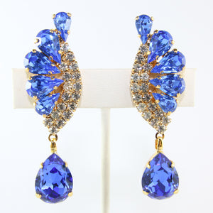 HQM Austrian Sapphire & Clear Crystal Drop Earrings (Clip-On)