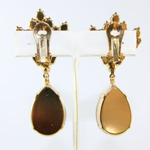 HQM Austrian Fuchsia, Clear & Black Diamond Deco Large Drop Earrings (Clip-On)
