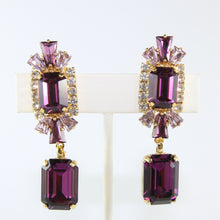 Load image into Gallery viewer, HQM Austrian Amethyst, Light Amethyst, Clear Double Rectangle Deco Earrings (Clip-On)