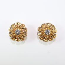 Load image into Gallery viewer, HQM Austrian Golden Shadow &amp; Clear Small Daisy Earrings (Clip-On)