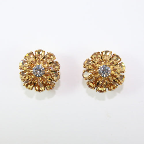 HQM Austrian Golden Shadow & Clear Small Daisy Earrings (Clip-On)
