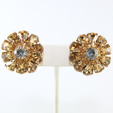 Load image into Gallery viewer, HQM Austrian Golden Shadow &amp; Clear Small Daisy Earrings (Clip-On)