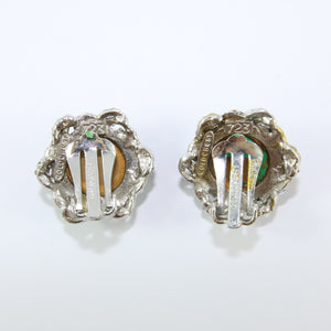 HQM Vintage Emerald Green & Silver Tone Signed 'Goldcrest' Earrings (Clip-On)