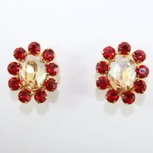 Load image into Gallery viewer, HQM Austrian Siam &amp; Golden Shadow Oval Earrings (Clip-On)