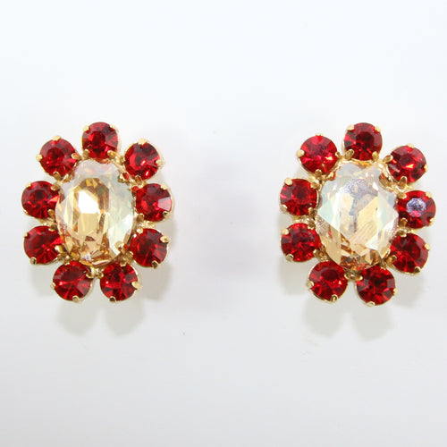 HQM Austrian Siam & Golden Shadow Oval Earrings (Clip-On)
