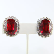 Load image into Gallery viewer, HQM Austrian Siam &amp; Clear Crystal Oval Earrings (Clip-On)