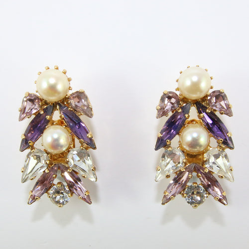 HQM Austrian Light Amethyst, Amethyst, Clear & Faux Pearl Multi Earrings (Clip-On)