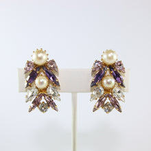 Load image into Gallery viewer, HQM Austrian Light Amethyst, Amethyst, Clear &amp; Faux Pearl Multi Earrings (Clip-On)