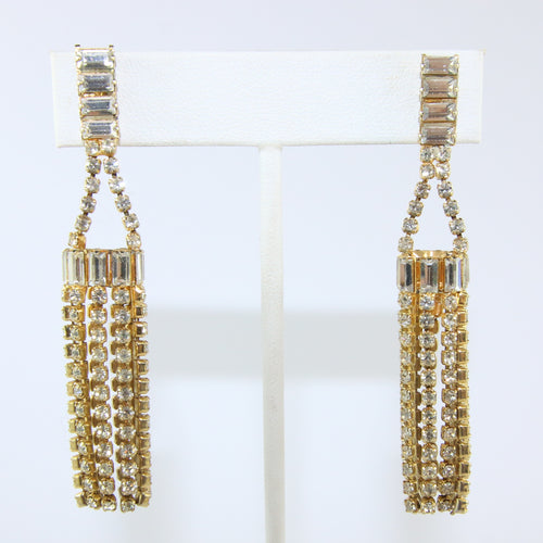 HQM Austrian Clear Crystal Single Drop Multi Tassel Earrings (Pierced)