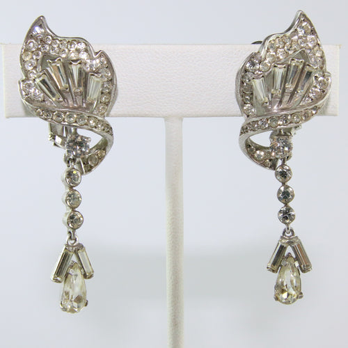 HQM Austrian Vintage Deco Twist Single Drop Earrings (Clip-On)
